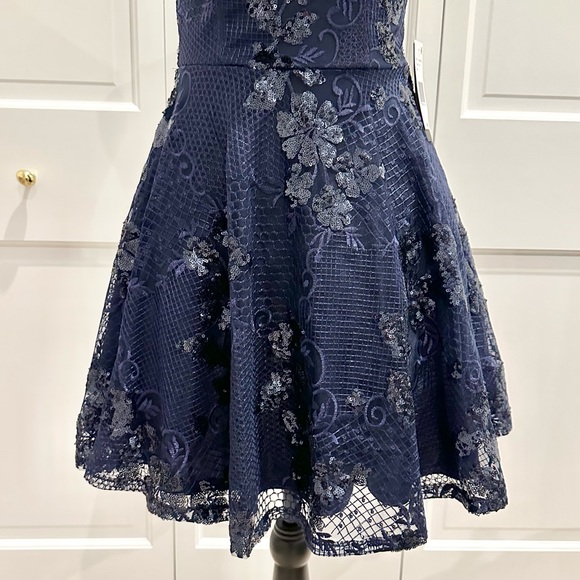 NWT City Vibe Lace-Sequin-Embroidered Mesh Overlay Fit-And-Flare Party Dress - Picture 10 of 15